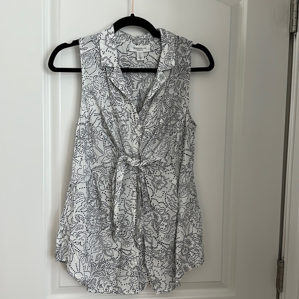 Motherhood Maternity button down top. Size S white with black design
